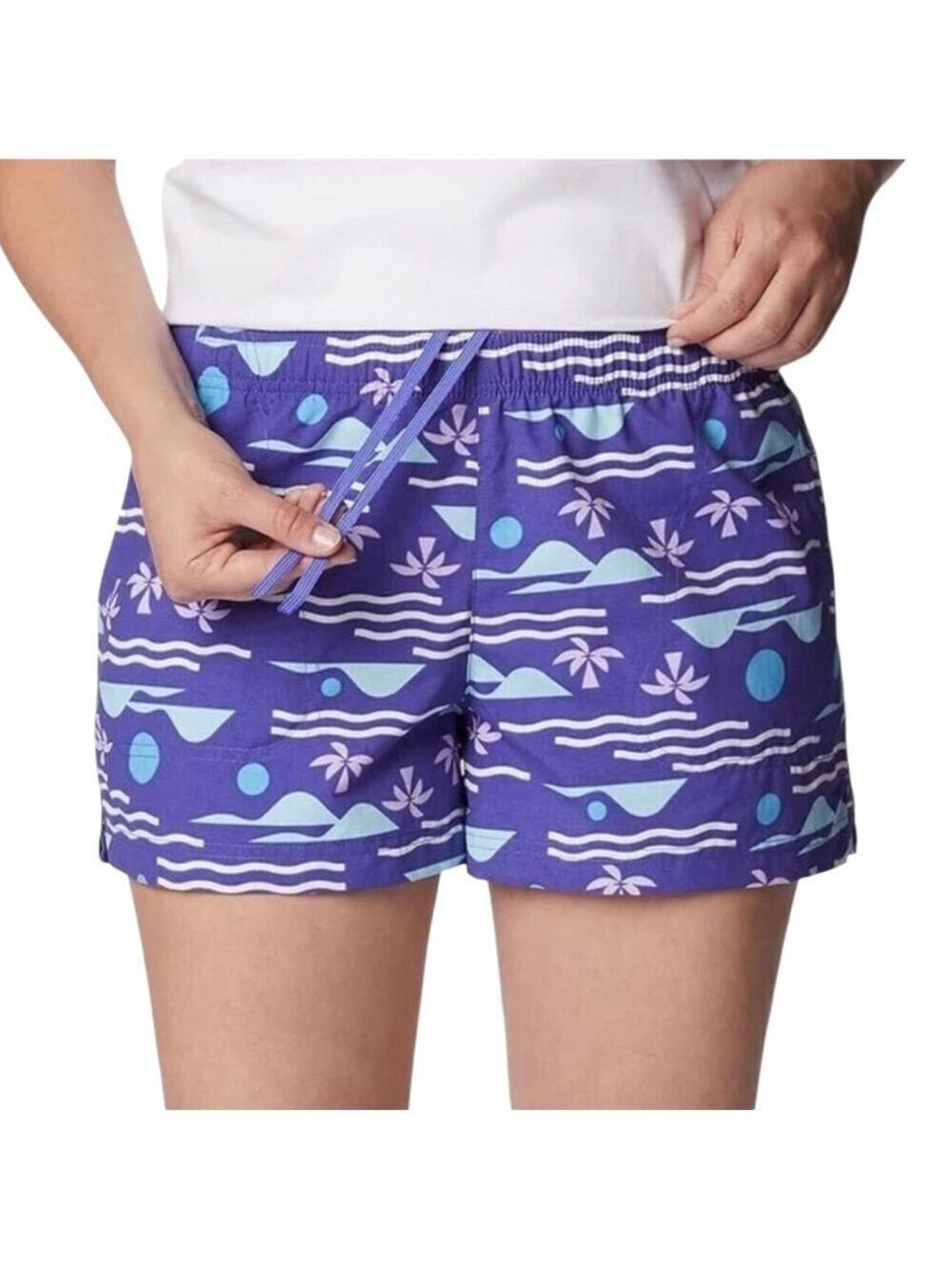 Columbia Sandy River II Printed Lotus Shorts Size L Purple Blue